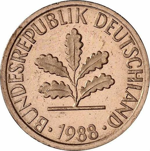 Reverso 1 Pfennig 1988 D - valor de la moneda  - Alemania, RFA