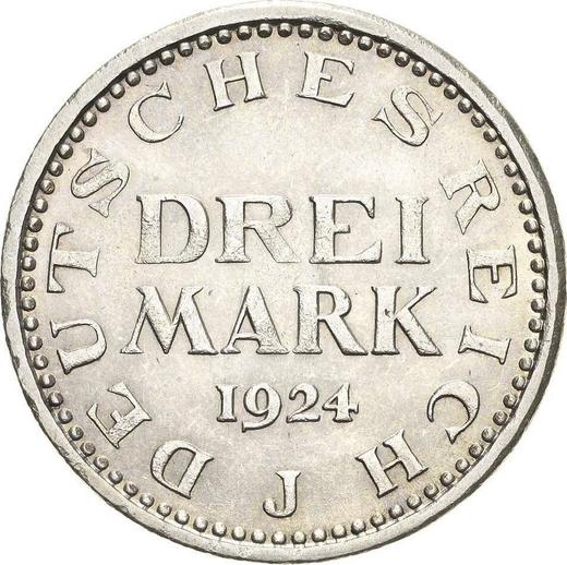 Reverso 3 marcos 1924 J "Tipo 1924-1925" - valor de la moneda de plata - Alemania, República de Weimar