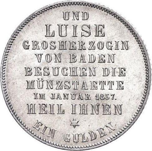 Reverso 1 florín 1857 "Visita a la casa de moneda" - valor de la moneda de plata - Baden, Federico I