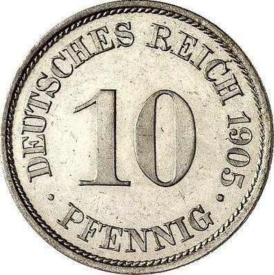 Аверс монеты - 10 пфеннигов 1905 года A "Тип 1890-1916" - цена  монеты - Германия, Германская Империя