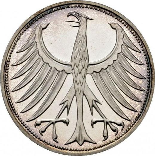 Reverso 5 marcos 1966 F - valor de la moneda de plata - Alemania, RFA