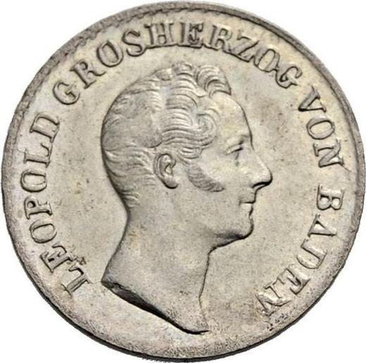 Аверс монеты - 6 крейцеров 1836 года D - цена серебряной монеты - Баден, Леопольд