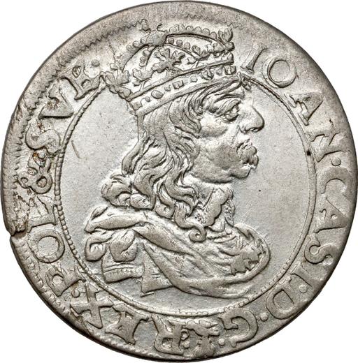 Аверс монеты - Шестак (6 грошей) 1661 года TLB "Портрет с обводкой" - цена серебряной монеты - Польша, Ян II Казимир