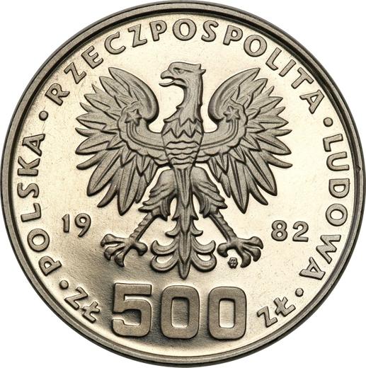 Reverso Pruebas 500 eslotis 1982 MW EO "Fragata de aprendizaje "Dar Młodzieży"" Níquel - valor de la moneda  - Polonia, República Popular