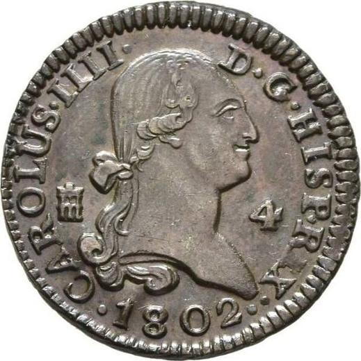 Аверс монеты - 4 мараведи 1802 года - цена  монеты - Испания, Карл IV