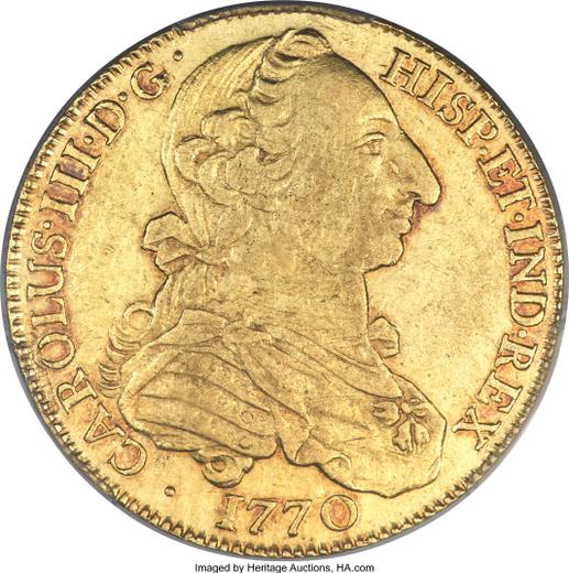 Аверс монеты - 4 эскудо 1770 года Mo MF - цена золотой монеты - Мексика, Карл III