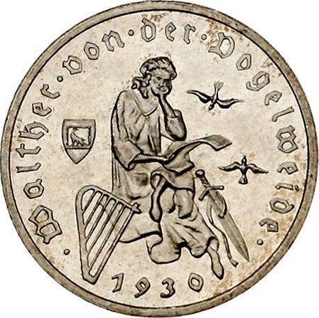 Reverso 3 Reichsmarks 1930 G "Vogelweide" - valor de la moneda de plata - Alemania, República de Weimar