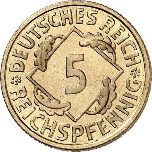 Аверс монеты - 5 рейхспфеннигов 1925 года G - цена  монеты - Германия, Bеймарская республика