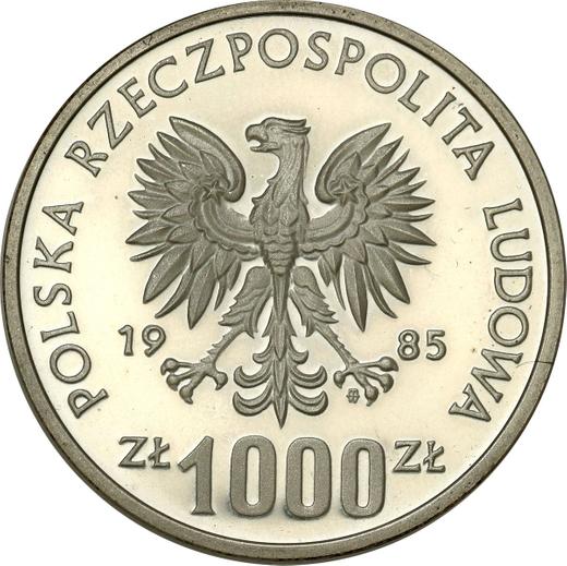 Аверс монеты - Пробные 1000 злотых 1985 года MW "Белка" Серебро - цена серебряной монеты - Польша, Народная Республика