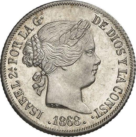 Аверс монеты - 10 сентаво 1868 года - цена серебряной монеты - Филиппины, Изабелла II