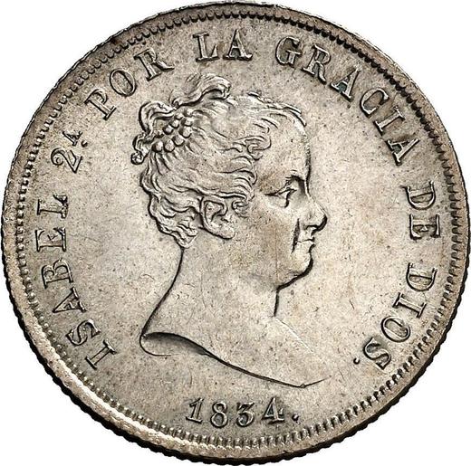 Аверс монеты - 4 реала 1834 года M CR - цена серебряной монеты - Испания, Изабелла II