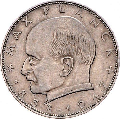Аверс монеты - 2 марки 1957-1971 года "Планк" Магнитная - цена  монеты - Германия, ФРГ