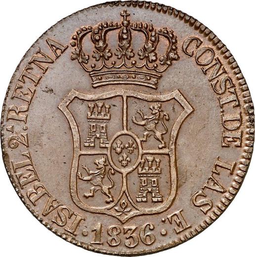Anverso 6 cuartos 1836 "Cataluña" Inscripción "RETNA" - valor de la moneda  - España, Isabel II