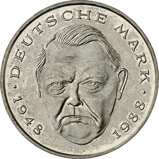 Awers monety - 2 marki 1990 D "Ludwig Erhard" - cena  monety - Niemcy, RFN