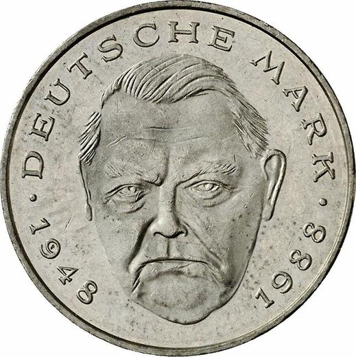 Obverse 2 Mark 1990 J "Ludwig Erhard" -  Coin Value - Germany, FRG