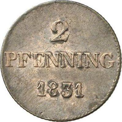 Реверс монеты - 2 пфеннига 1831 года - цена  монеты - Бавария, Людвиг I