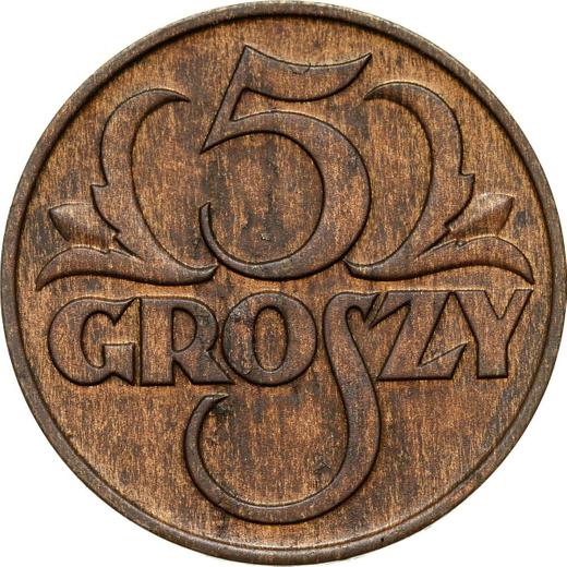 Reverso Pruebas 5 groszy 1929 "Congreso Numismático" - valor de la moneda  - Polonia, Segunda República