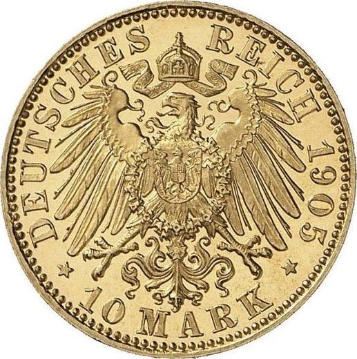 Реверс монеты - 10 марок 1905 года E "Саксония" - цена золотой монеты - Германия, Германская Империя