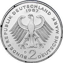 Реверс монеты - 2 марки 1987 года D "Теодор Хойс" - цена  монеты - Германия, ФРГ
