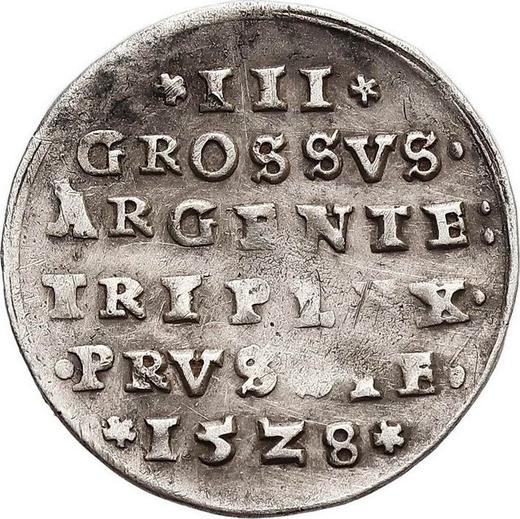 Rewers monety - Trojak 1528 "Toruń" - cena srebrnej monety - Polska, Zygmunt I Stary