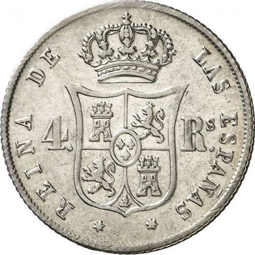 Reverso 4 reales 1857 Estrellas de seis puntas - valor de la moneda de plata - España, Isabel II