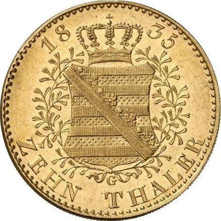 Реверс монеты - 10 талеров 1835 года G - цена золотой монеты - Саксония-Альбертина, Антон
