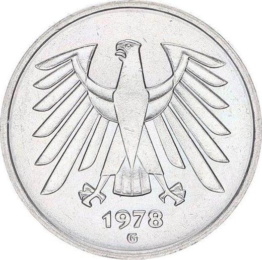 Reverso 5 marcos 1978 G - valor de la moneda  - Alemania, RFA