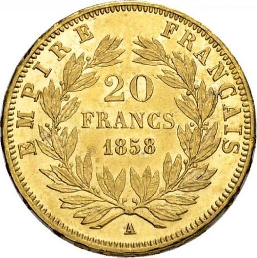 Reverse 20 Francs 1858 A "Type 1853-1860" Paris - France, Napoleon III