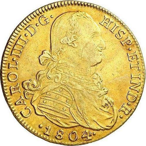 Аверс монеты - 8 эскудо 1804 года NR JJ - цена золотой монеты - Колумбия, Карл IV