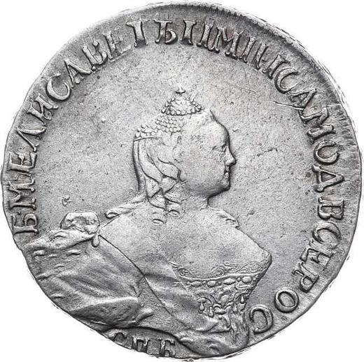 Anverso Poltina (1/2 rublo) 1756 СПБ ЯI "Retrato hecho por B. Scott" - valor de la moneda de plata - Rusia, Isabel I