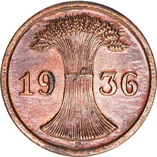 Реверс монеты - 2 рейхспфеннига 1936 года F - цена  монеты - Германия, Bеймарская республика