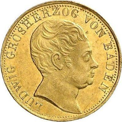 Аверс монеты - 5 гульденов 1825 года - цена золотой монеты - Баден, Людвиг I
