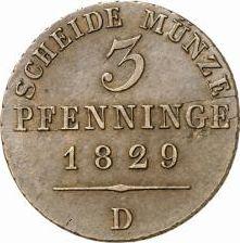Reverso 3 Pfennige 1829 D - valor de la moneda  - Prusia, Federico Guillermo III