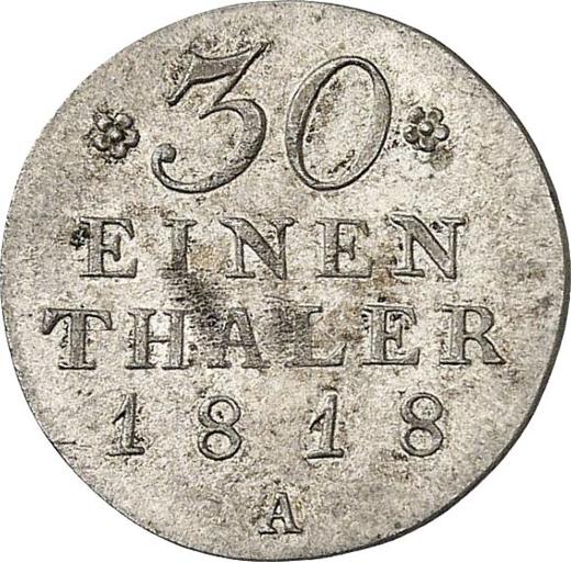 Rewers monety - Próba 1/30 talara 1818 A - cena srebrnej monety - Prusy, Fryderyk Wilhelm III