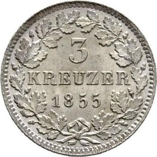 Rewers monety - 3 krajcary 1855 - cena srebrnej monety - Badenia, Fryderyk I