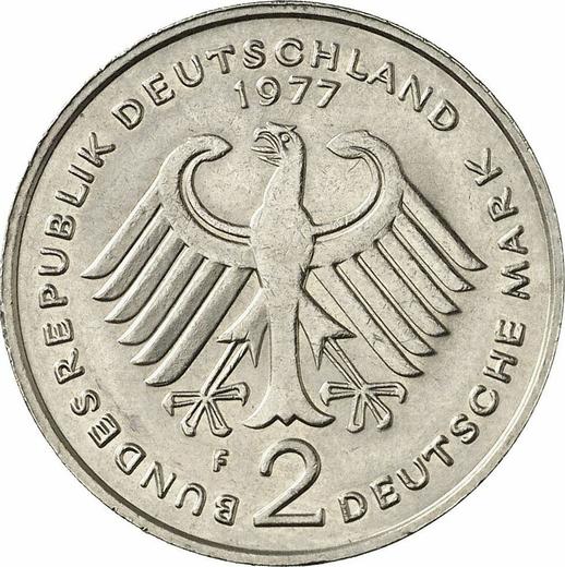 Reverso 2 marcos 1977 F "Theodor Heuss" - valor de la moneda  - Alemania, RFA