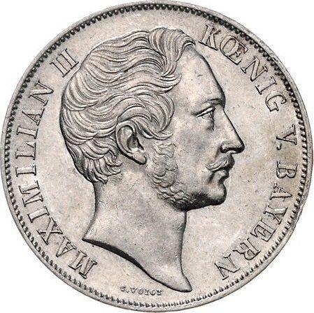 Аверс монеты - 2 гульдена 1855 года - цена серебряной монеты - Бавария, Максимилиан II