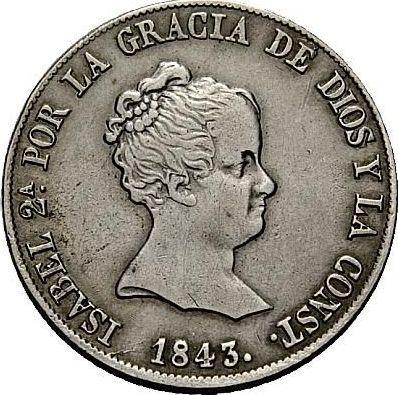 Аверс монеты - 4 реала 1843 года S RD - цена серебряной монеты - Испания, Изабелла II