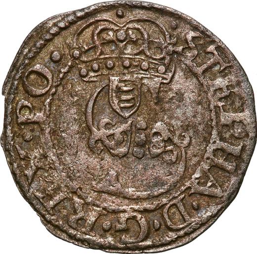 Anverso Szeląg 1580 "Tipo 1580-1586" Escudo de armas de los Jastrzębiec (Herradura) - valor de la moneda de plata - Polonia, Esteban I Báthory