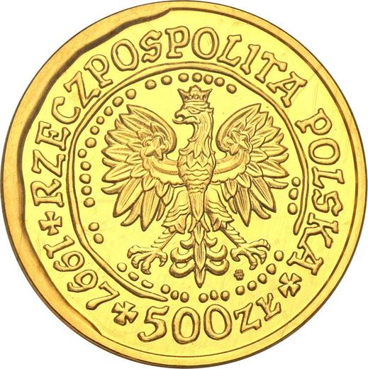 Anverso 500 eslotis 1997 MW NR "Pigargo europeo" - valor de la moneda de oro - Polonia, República moderna
