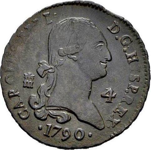 Awers monety - 4 maravedis 1790 - cena  monety - Hiszpania, Karol IV