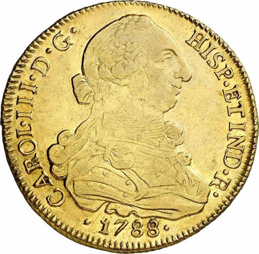 Anverso 8 escudos 1788 So DA - valor de la moneda de oro - Chile, Carlos III