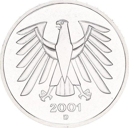 Реверс монеты - 5 марок 2001 года D - цена  монеты - Германия, ФРГ