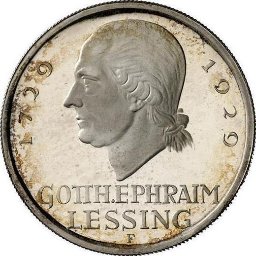 Реверс монеты - 5 рейхсмарок 1929 года F "Лессинг" - цена серебряной монеты - Германия, Bеймарская республика