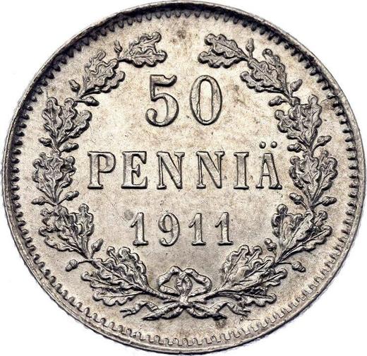Реверс монеты - 50 пенни 1911 года L - цена серебряной монеты - Финляндия, Великое княжество