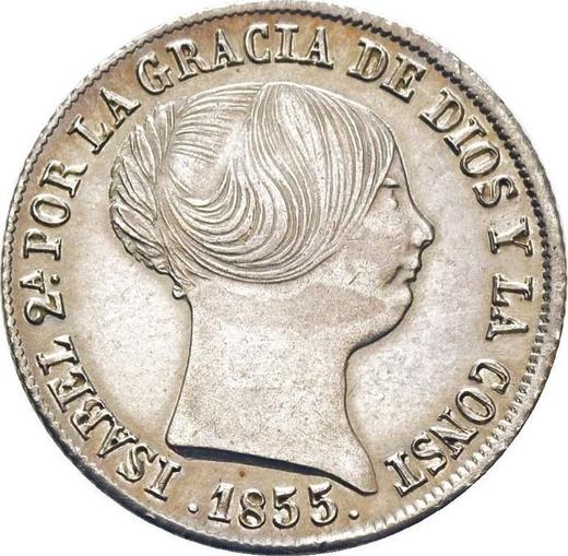 Аверс монеты - 4 реала 1855 года Семиконечные звёзды - цена серебряной монеты - Испания, Изабелла II