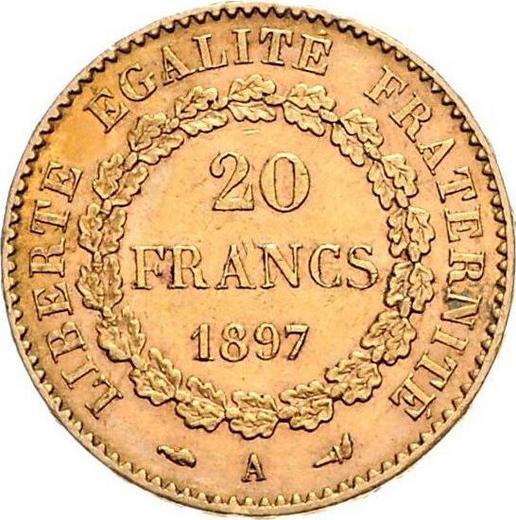 Reverso 20 francos 1897 A "Tipo 1871-1898" París - valor de la moneda de oro - Francia, Tercera República