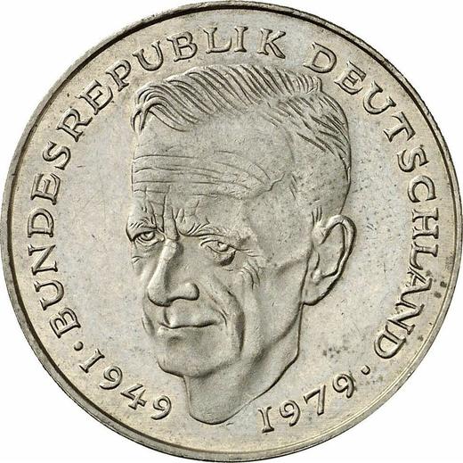 Аверс монеты - 2 марки 1990 года G "Курт Шумахер" - цена  монеты - Германия, ФРГ