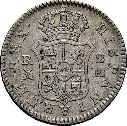 Реверс монеты - 2 реала 1782 года M PJ - цена серебряной монеты - Испания, Карл III