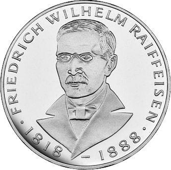 Аверс монеты - 5 марок 1968 года J "Райффайзен" - цена серебряной монеты - Германия, ФРГ